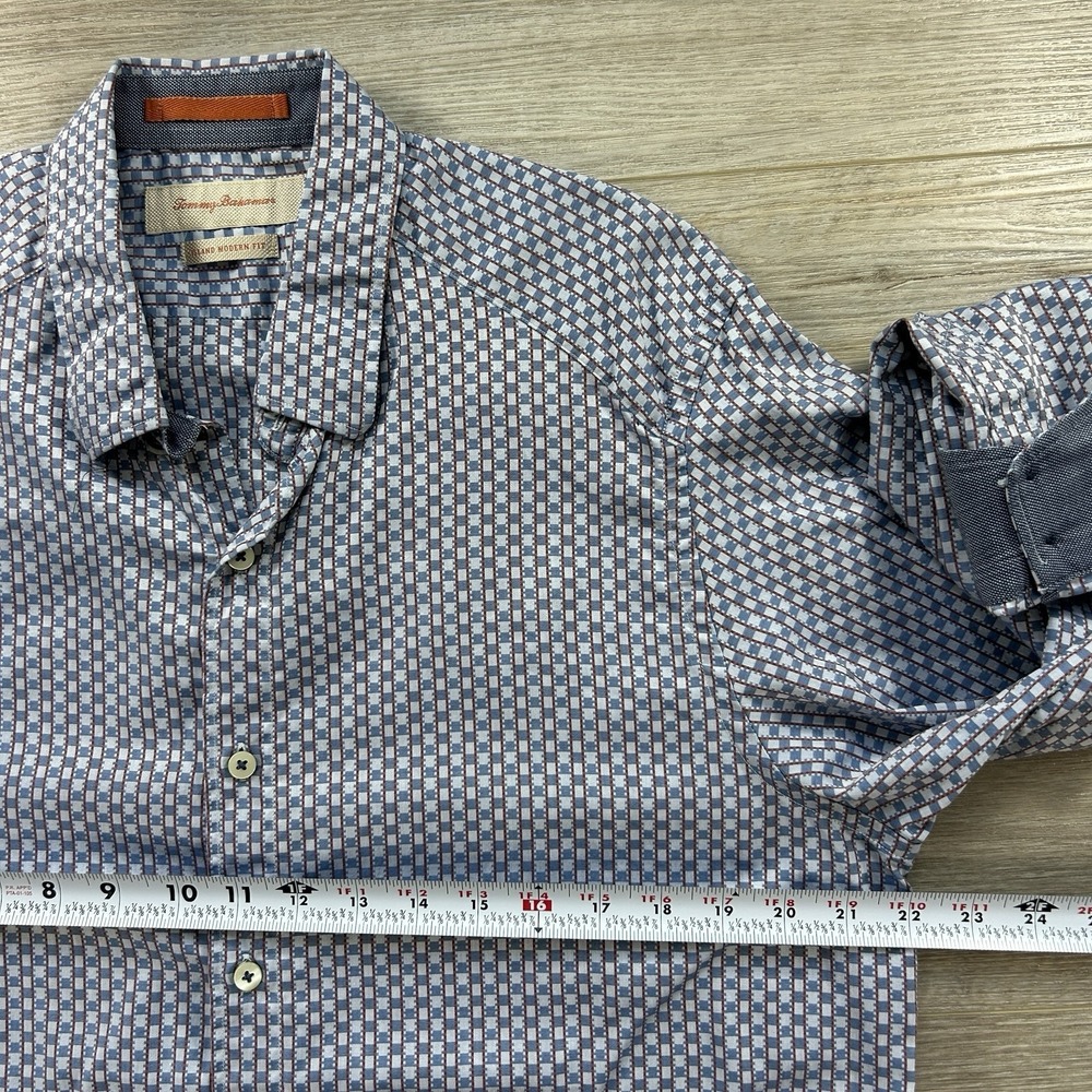 Tommy Bahama Medium Island Modern Fit Blue‎ Check Long Sleeve Button Down Cotton - Picture 8 of 11